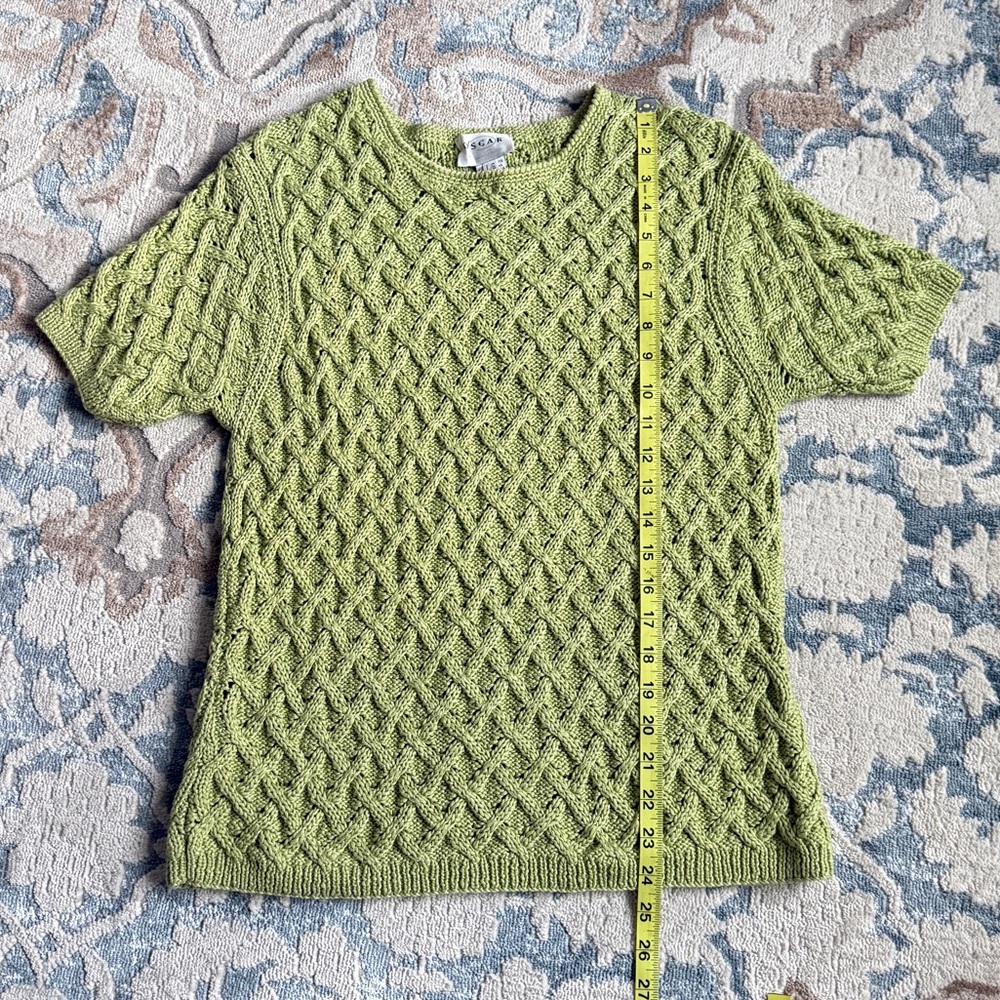 Oscar de la Renta green short sleeve knitted top  size L #casual #unique #Y2K - Picture 4 of 8